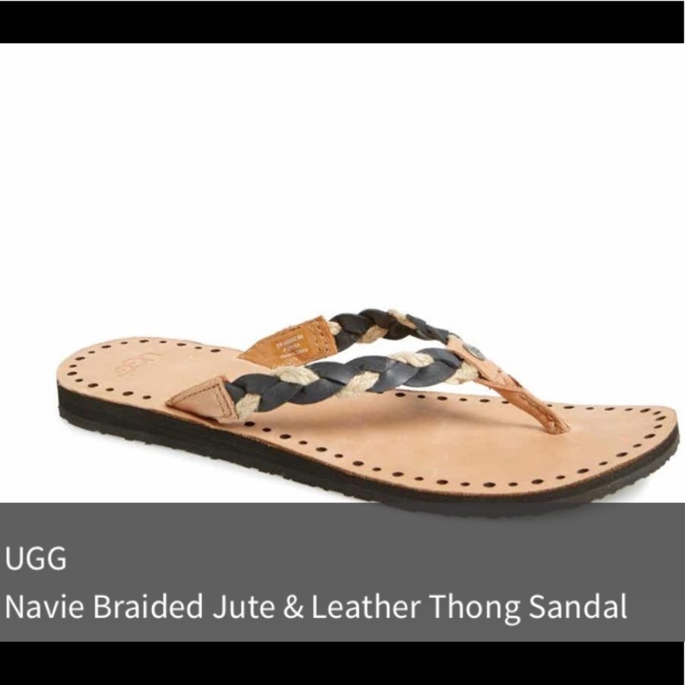 UGG NAVIE BRAIDED JUTE and LEATHER THONG SANDAL